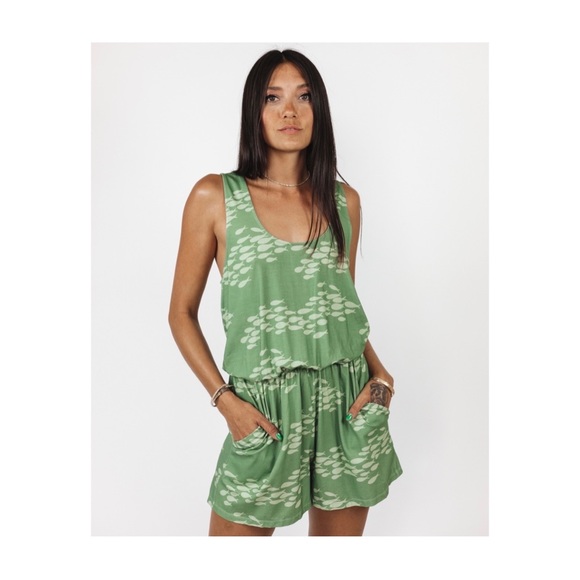 Fighting Eel Pants - Fighting Eel Ava Sky Romper Jazzy in Pistachio Fish NWT